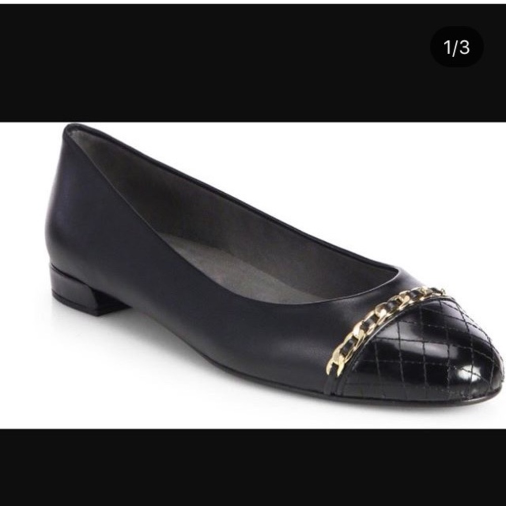 Stuart Weitzman Black and Gold Flats